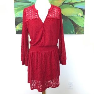 Leifnotes red dress with lace & button up detail